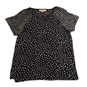 Loft M navy & white splatter print short sleeve blouse
